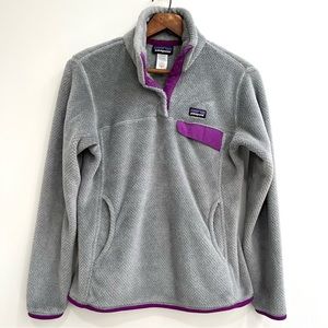 Patagonia Gray Fleece Pullover with Purple Trim